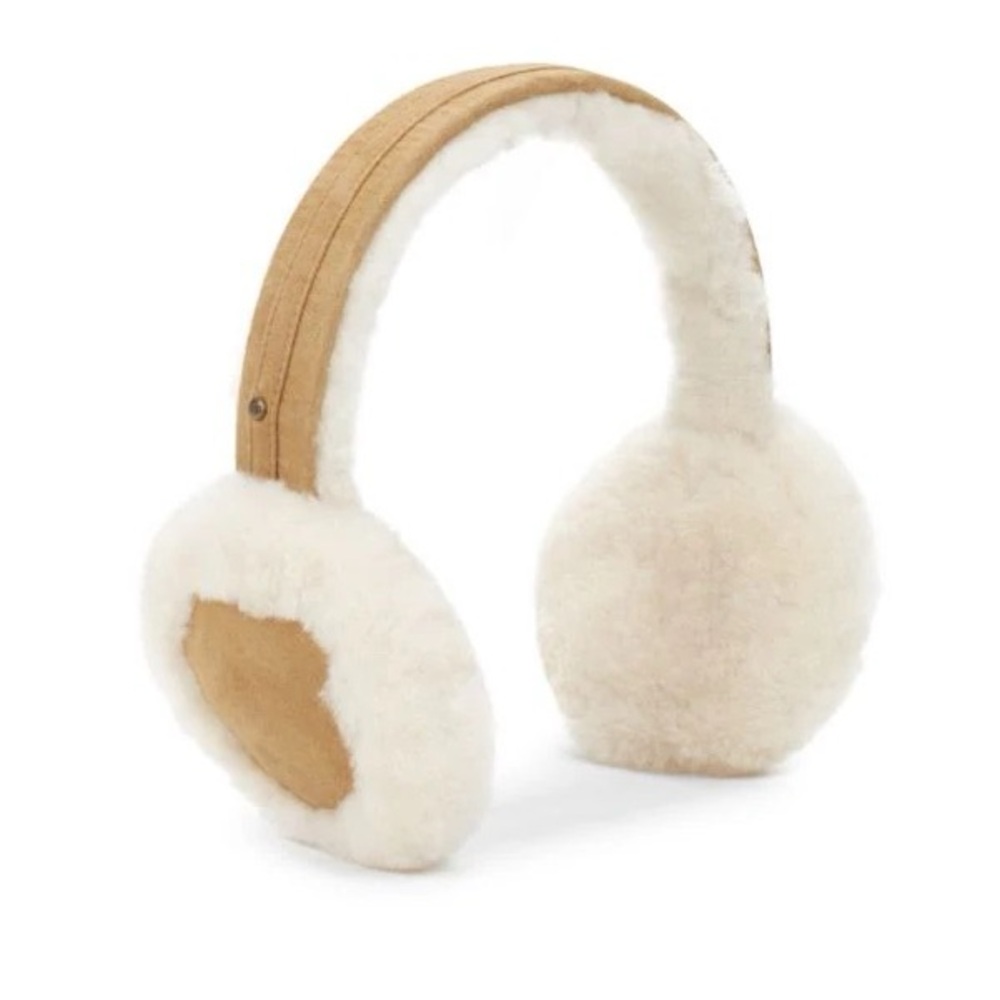 NEW UGG Leather Shearling Ear Muffs Chestnut